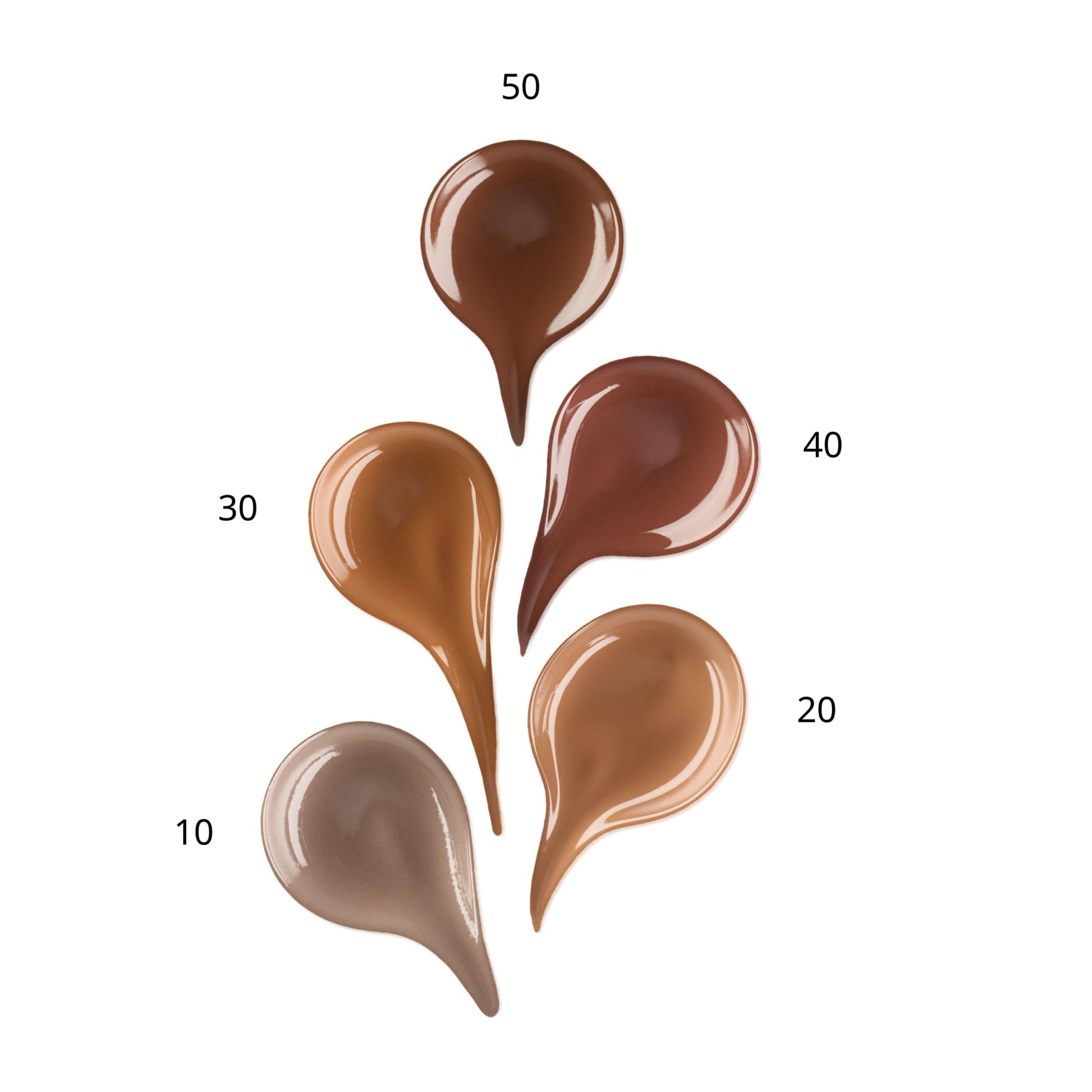 Liquid makeup swatches of the cool-toned Essence contour bronzer on different skin tones.