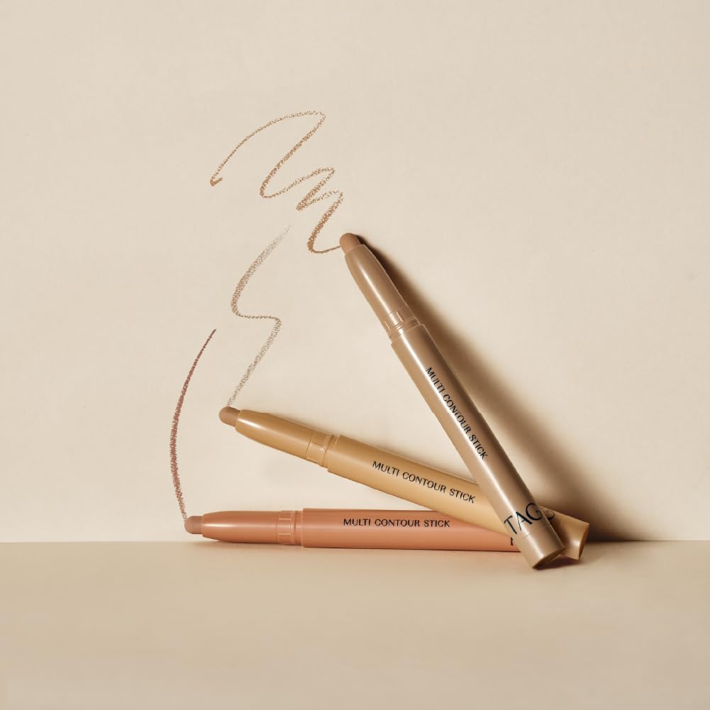 Before and after facial sculpting demonstration using the TAG cream contour stick for dimension.