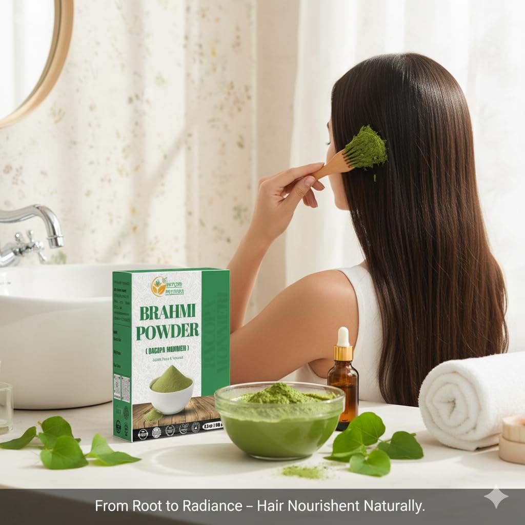 A mixed paste of natural Brahmi powder demonstrating correct consistency for application.