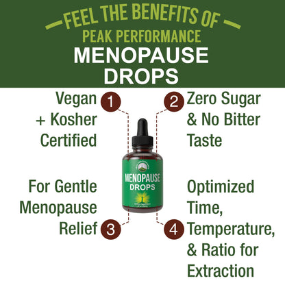 Peak Performance 7 in 1 vegan liquid supplement bottle showing ingredients like black cohosh and wild yam.