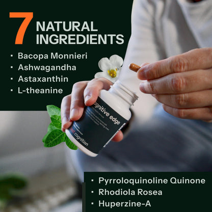 Full packaging display of Best Cognition Cognitive Edge Bacopa Memory Supplement emphasizing its non-GMO vegan attributes.