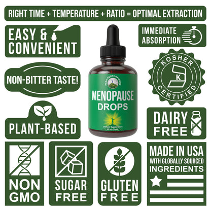 Authentic Peak Performance menopause support liquid drops lifestyle display showcasing product packaging.