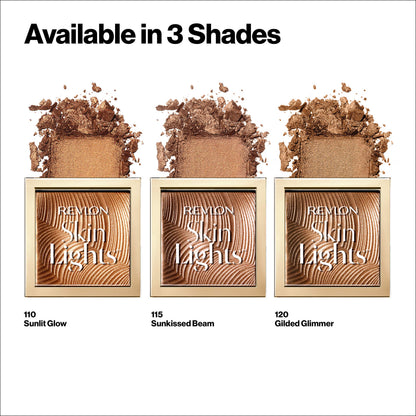 Swatches of the translucent to buildable Revlon 110 Sunlit Glow bronzer on skin