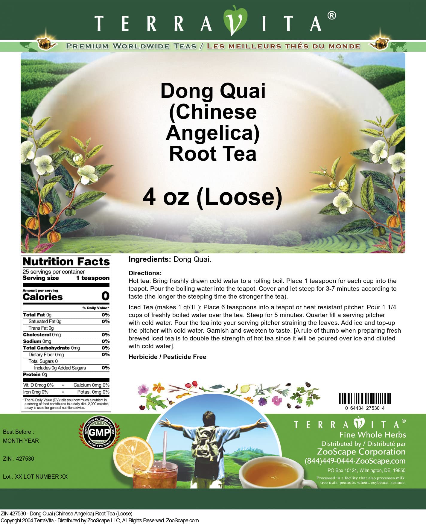 Terravita Chinese Angelica loose leaf tea blend showing cut and sifted root texture