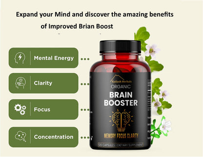 Authentic imported Kailash Herbals brain supplement bottle displaying the 120 vegan capsules count.