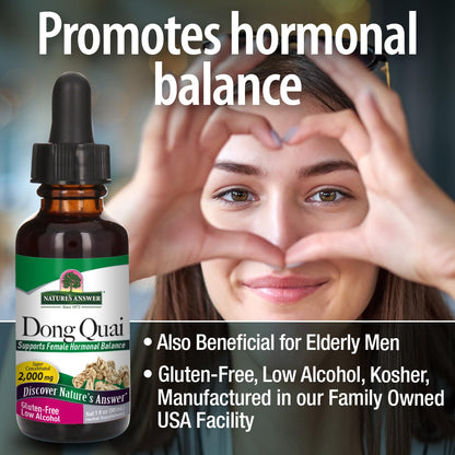 Back label of Nature's Answer Dong Quai showing supplement facts and 2000mg dosage.