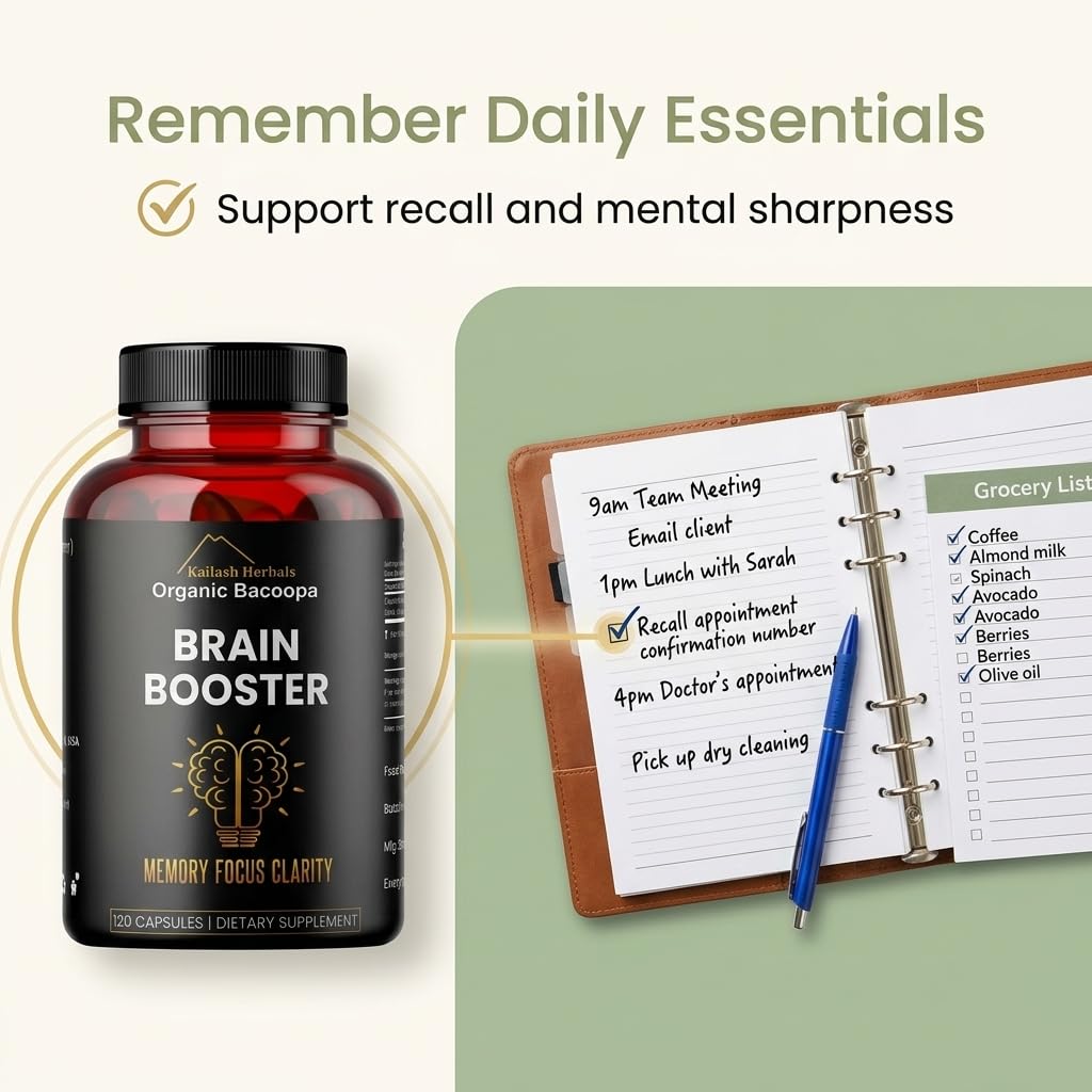 Kailash Herbals Bacopa Monnieri container showcasing the premium natural nootropic formulation details.