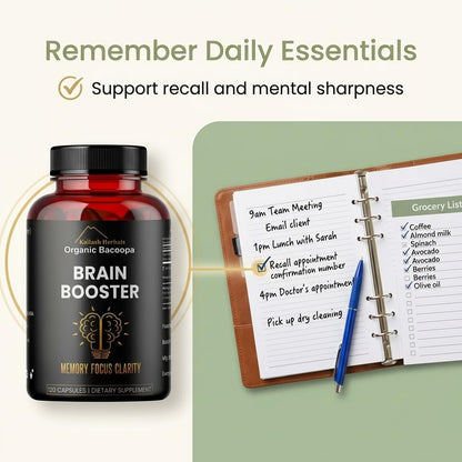 Kailash Herbals Bacopa Monnieri container showcasing the premium natural nootropic formulation details.