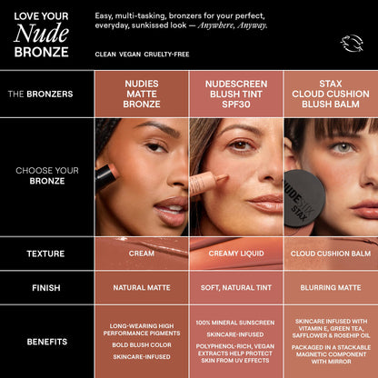Nudestix Nudies Sunkissed stick opened to reveal the full cream formula alongside its built in blending brush.