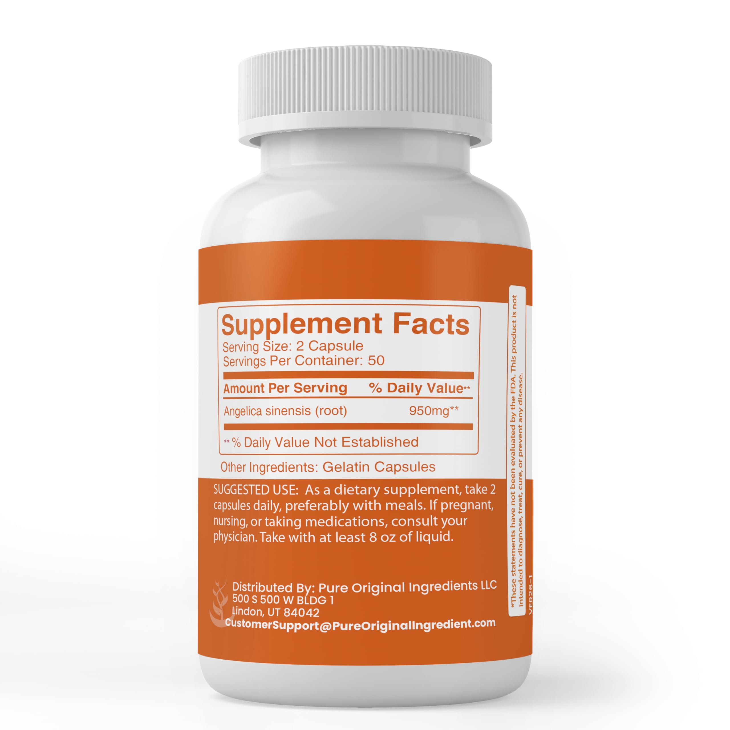 Pure Original Ingredients Dong Quai supplement nutritional facts label close up