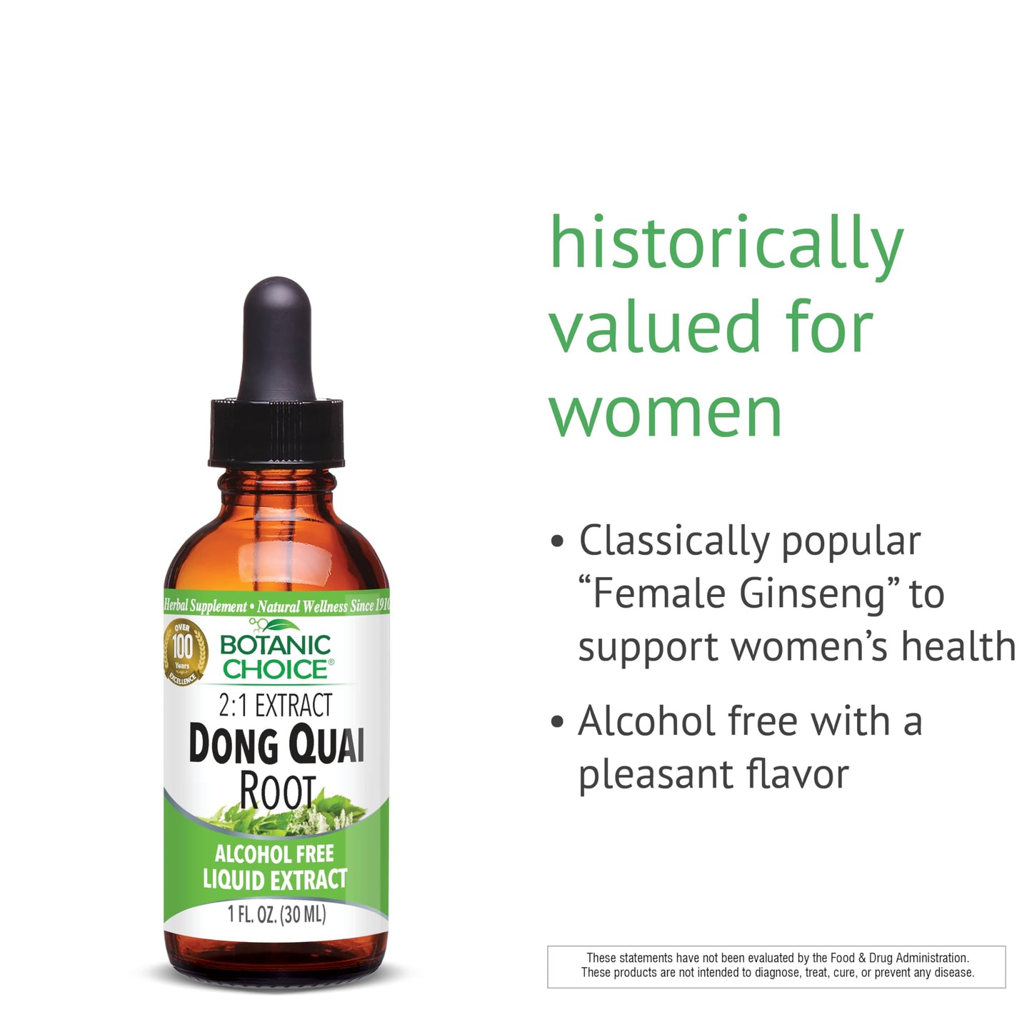 Back label of fast acting female ginseng drops detailing recommended dosage and serving size directions.