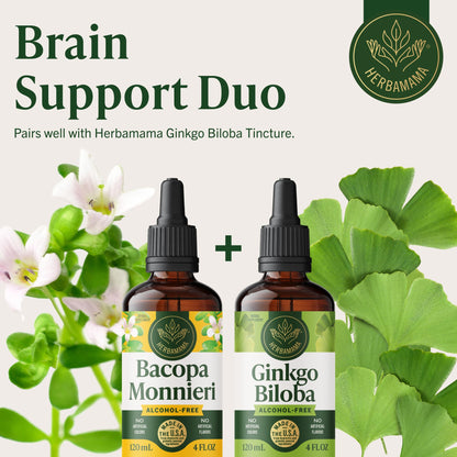 Complete product view of the USA imported HERBAMAMA cognitive clarity liquid supplement drops.