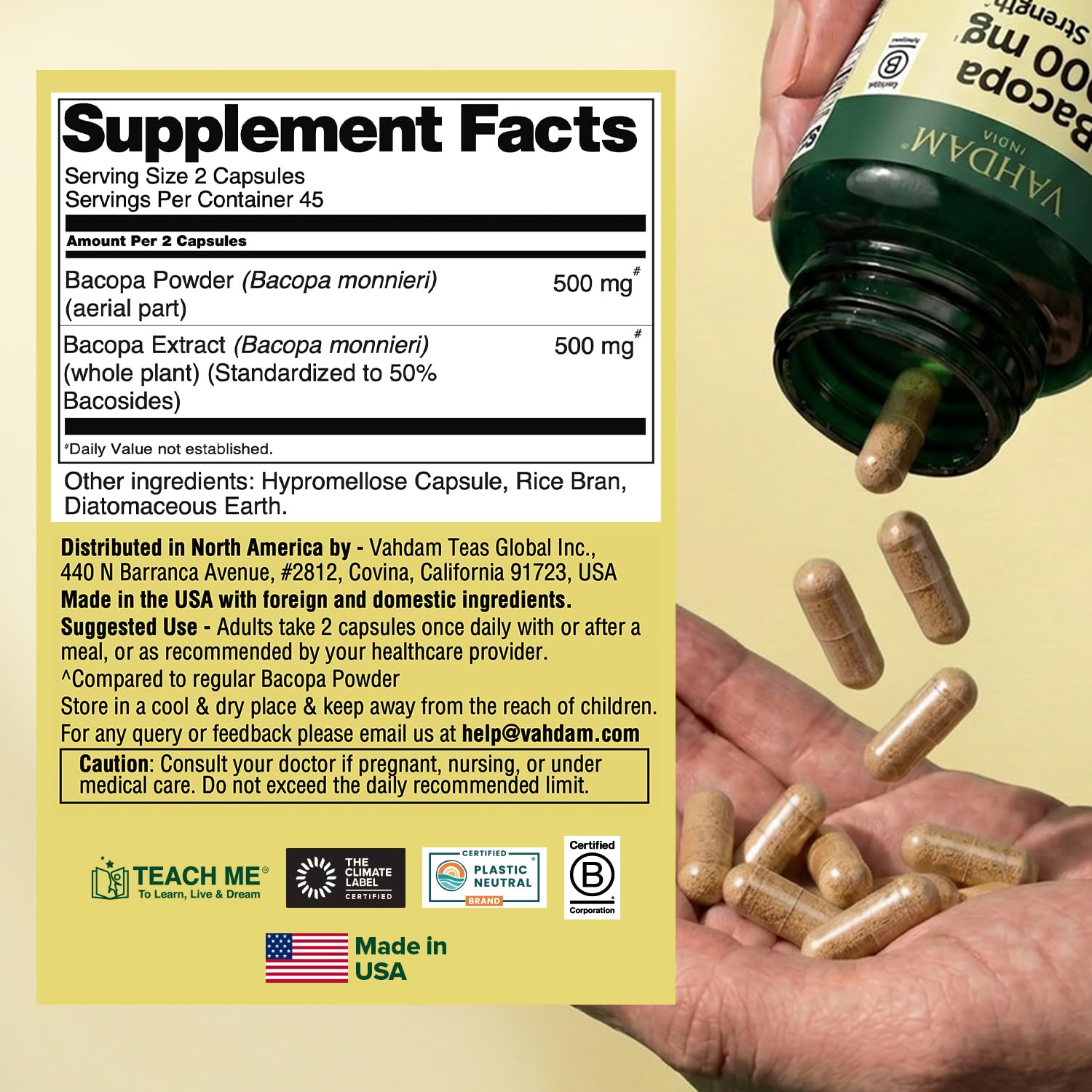 Dual extract formula Bacopa Monnieri 1000mg label ingredients listing