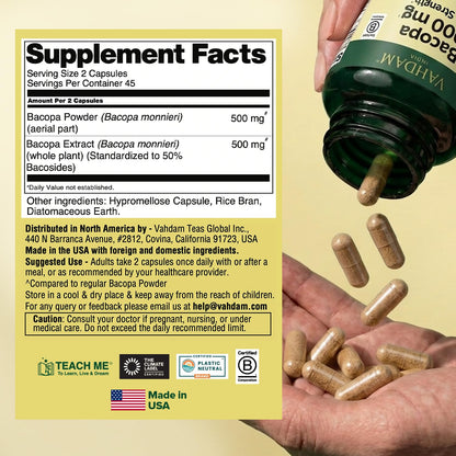 Dual extract formula Bacopa Monnieri 1000mg label ingredients listing