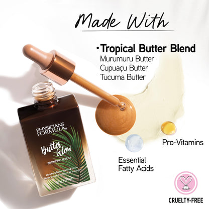 Back view of Physicians Formula Butter Glow bottle highlighting the product description and volume details.