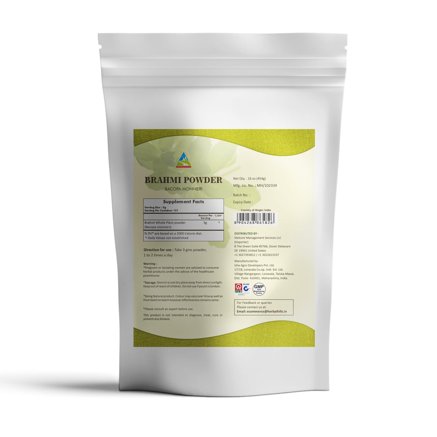 Herbal Hills Bacopa Monnieri powder for Ayurvedic hair care and scalp mask