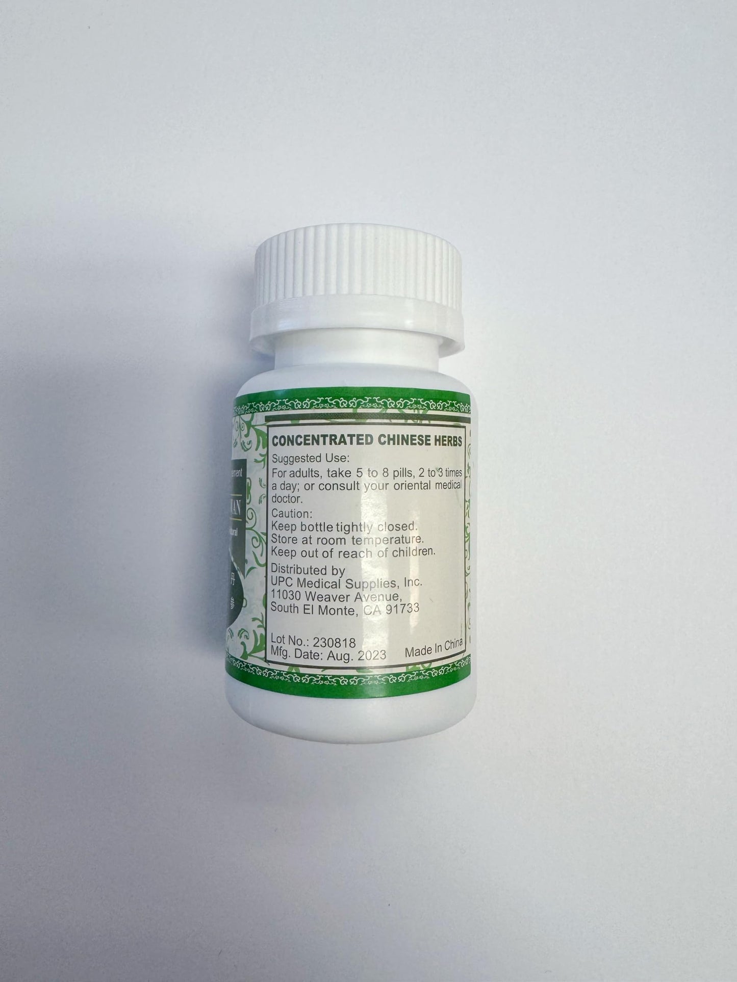Back label of Millennia herbal pills detailing the 5:1 concentration and premium botanical blend.