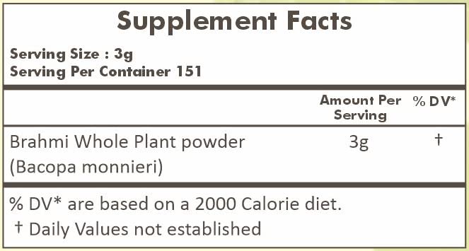 Herbal Hills Brahmi 454 grams pouch ingredients and usage instructions