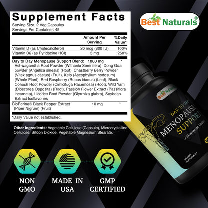 Best Naturals menopause supplement with ashwagandha and black cohosh ingredients list
