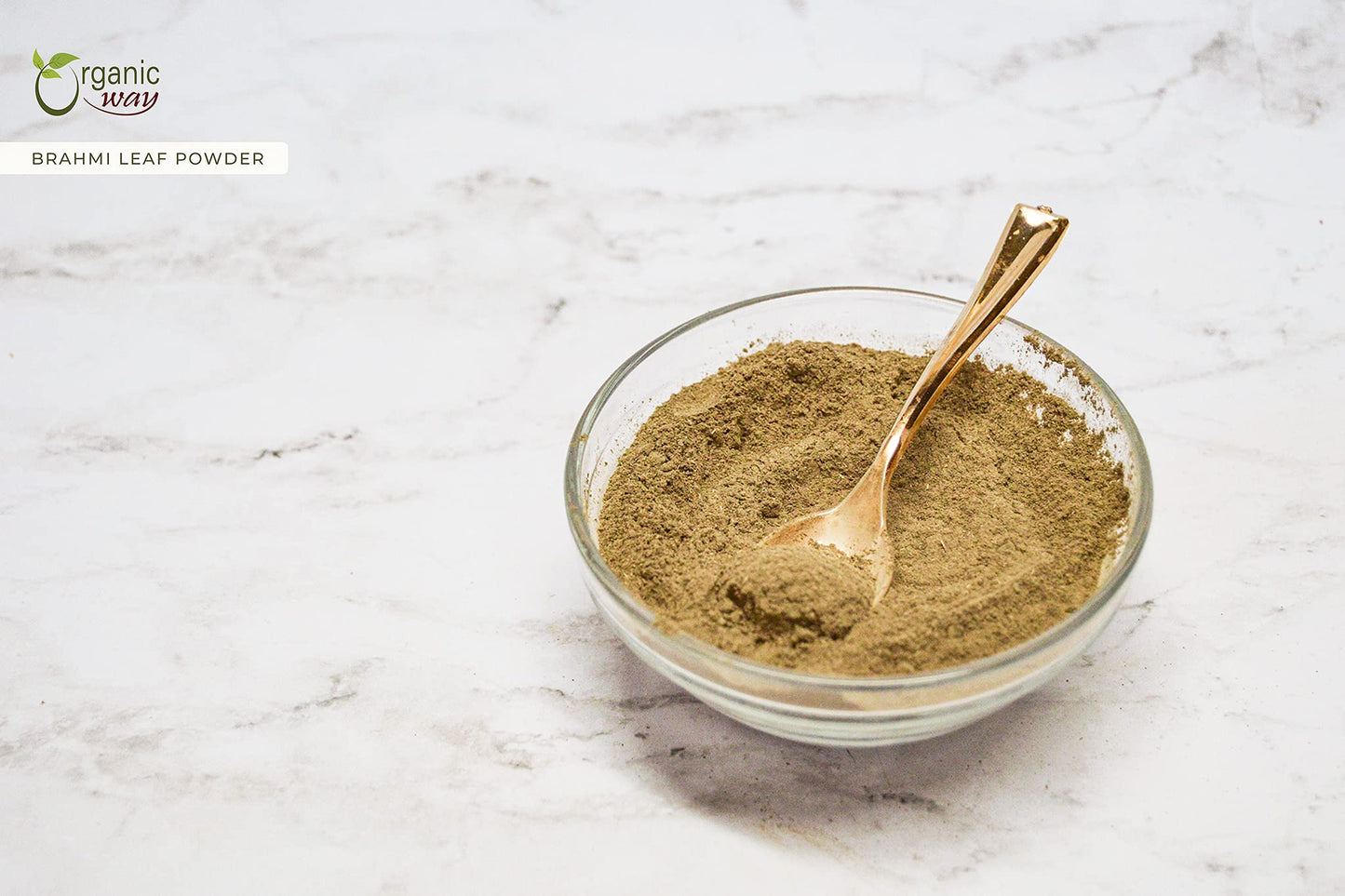 Fine texture of Organic Way Bacopa Monnieri raw vegan powder for smoothies.