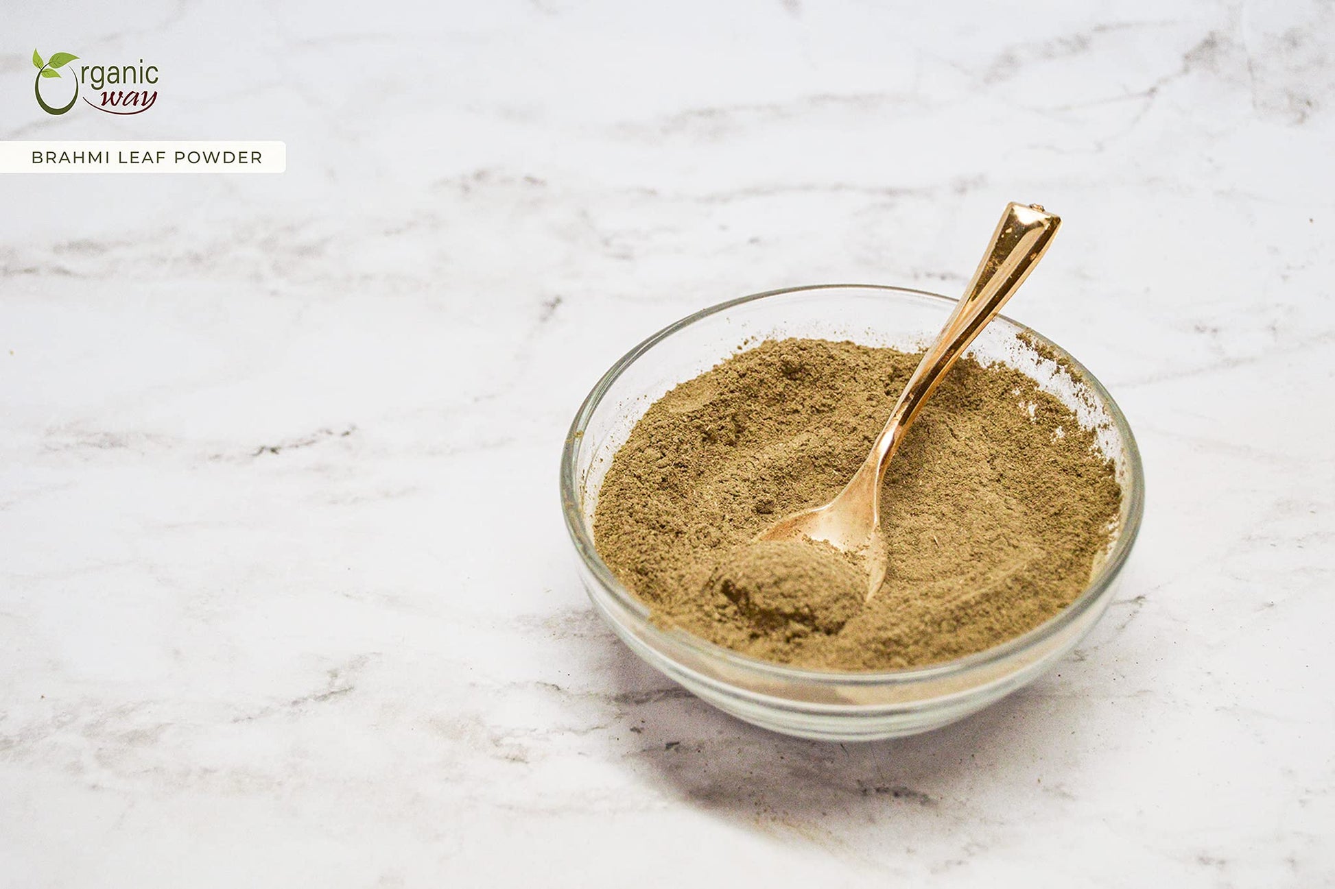 Fine texture of Organic Way Bacopa Monnieri raw vegan powder for smoothies.