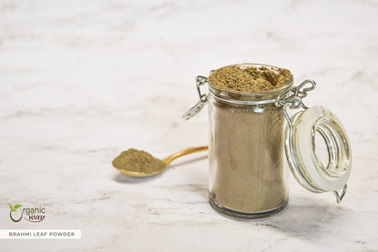 Natural adaptogen Brahmi leaf powder by Organic Way for stress relief and cortisol reduction.