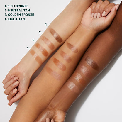 Well People hydrating cream bronzer stick showing the buildable texture swatch