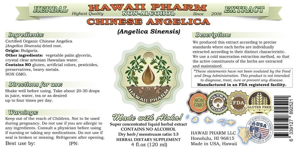 Hawaii Pharm Chinese Angelica alcohol free glycerite 2 ounce bottle