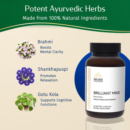 Imported Kerala Ayurveda brilliant mind nootropic capsules for mental clarity