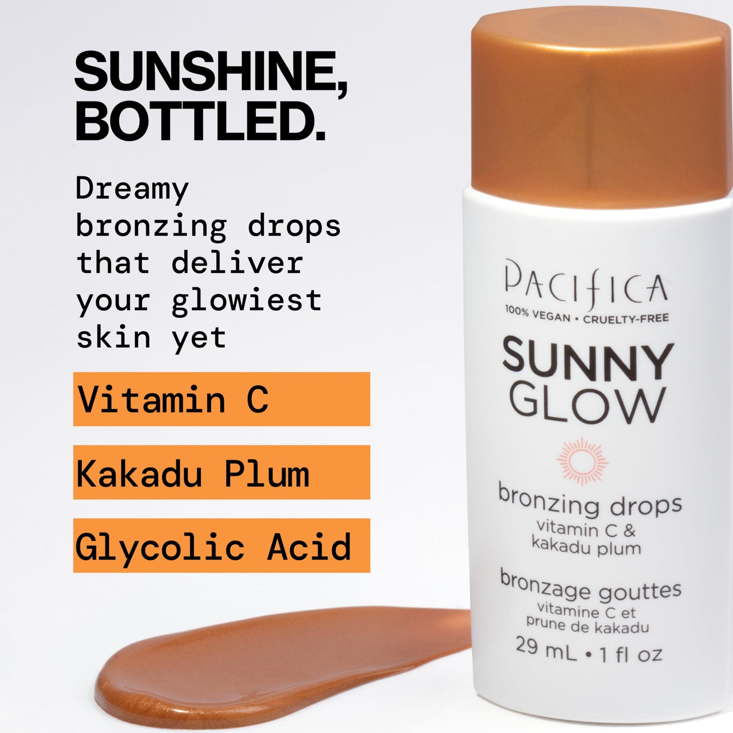 Pacifica vitamin c infused bronzing drops being mixed with face moisturizer