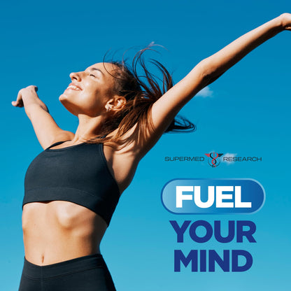 Two month supply packaging of Supermed Research focus and brain health supplement.