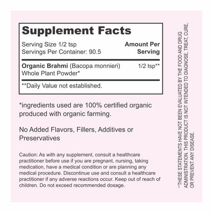 PureAyurbliss Bacopa Monnieri 227g container showing nutritional label