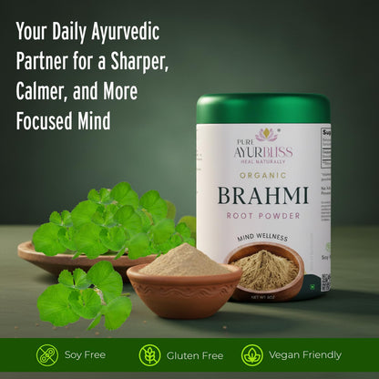 Organic Brahmi root powder by PureAyurbliss for memory and concentration