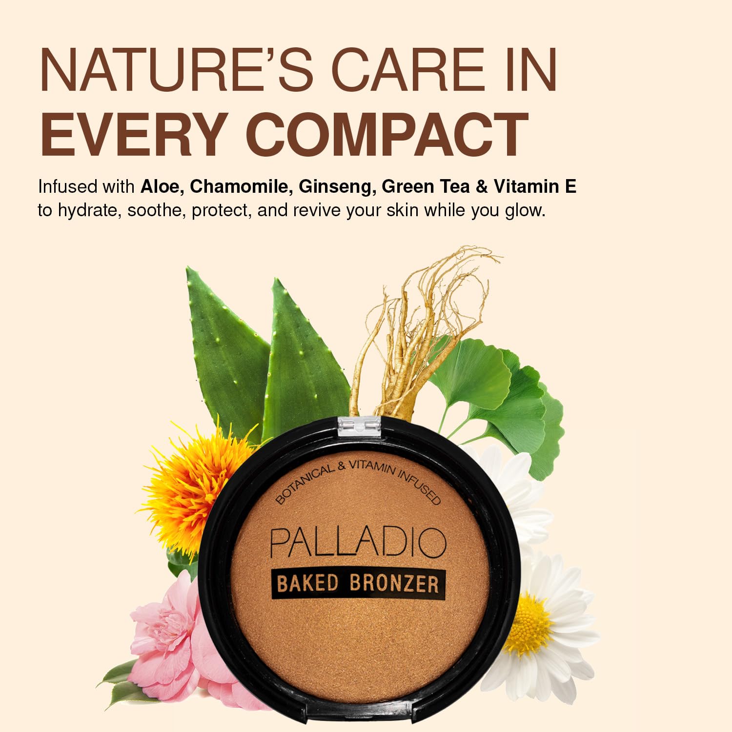 Wet and dry application preview of shimmery bronzer powder compact