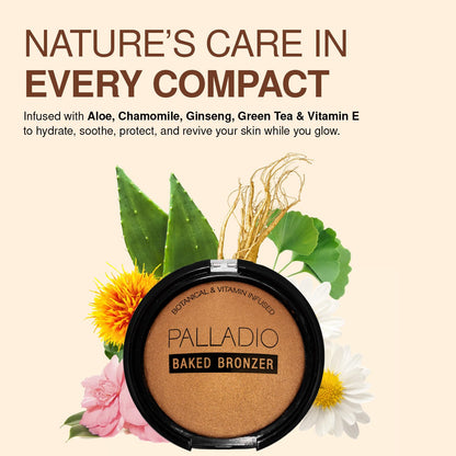 Wet and dry application preview of shimmery bronzer powder compact