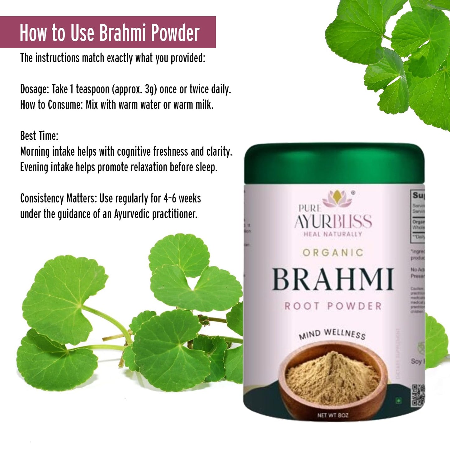 PureAyurbliss brain tonic supplement powder for mind wellness and clarity