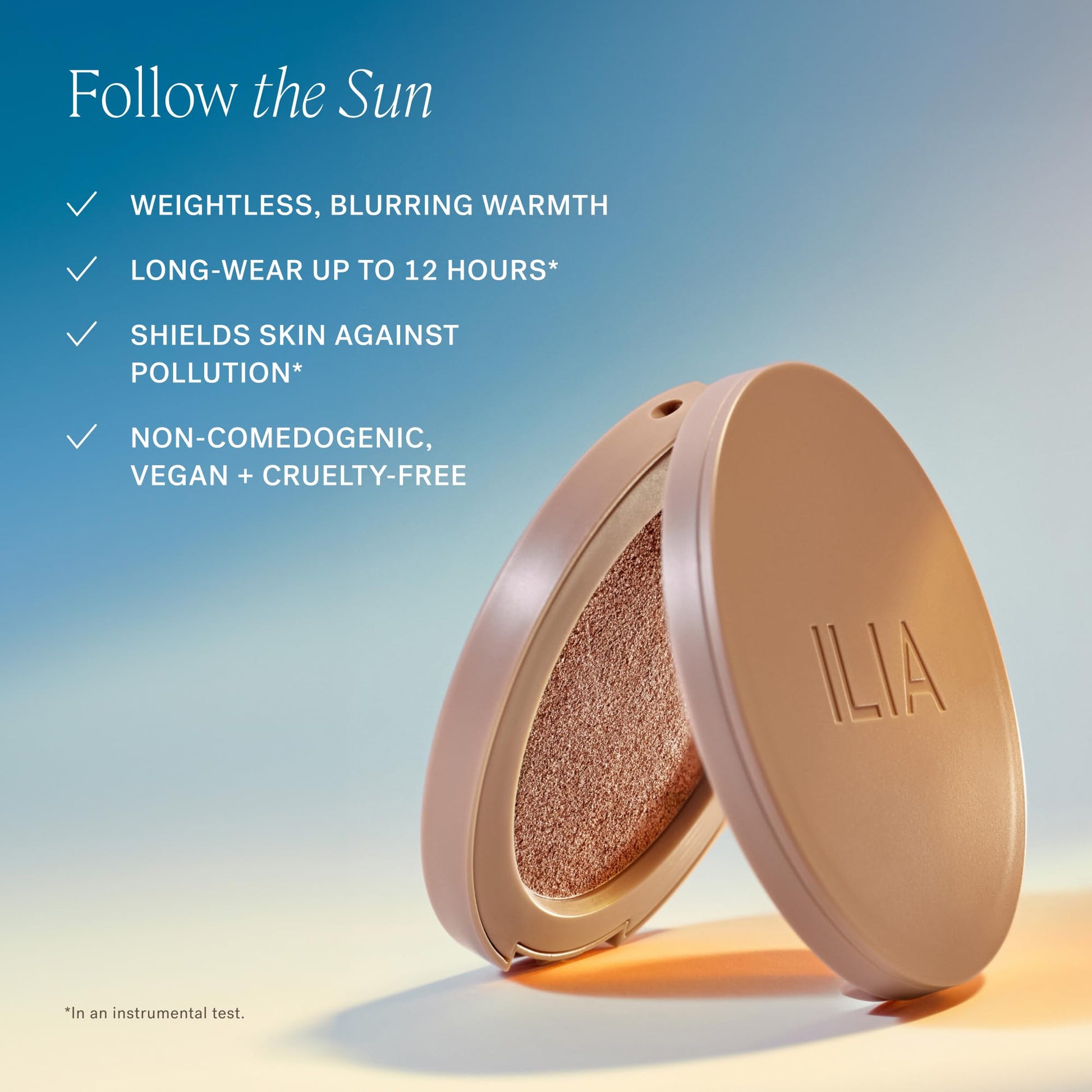 ILIA Sunshift Cream Bronzer Ray external outer box packaging with clean ingredient details.