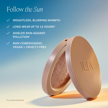 ILIA Sunshift Cream Bronzer Ray external outer box packaging with clean ingredient details.