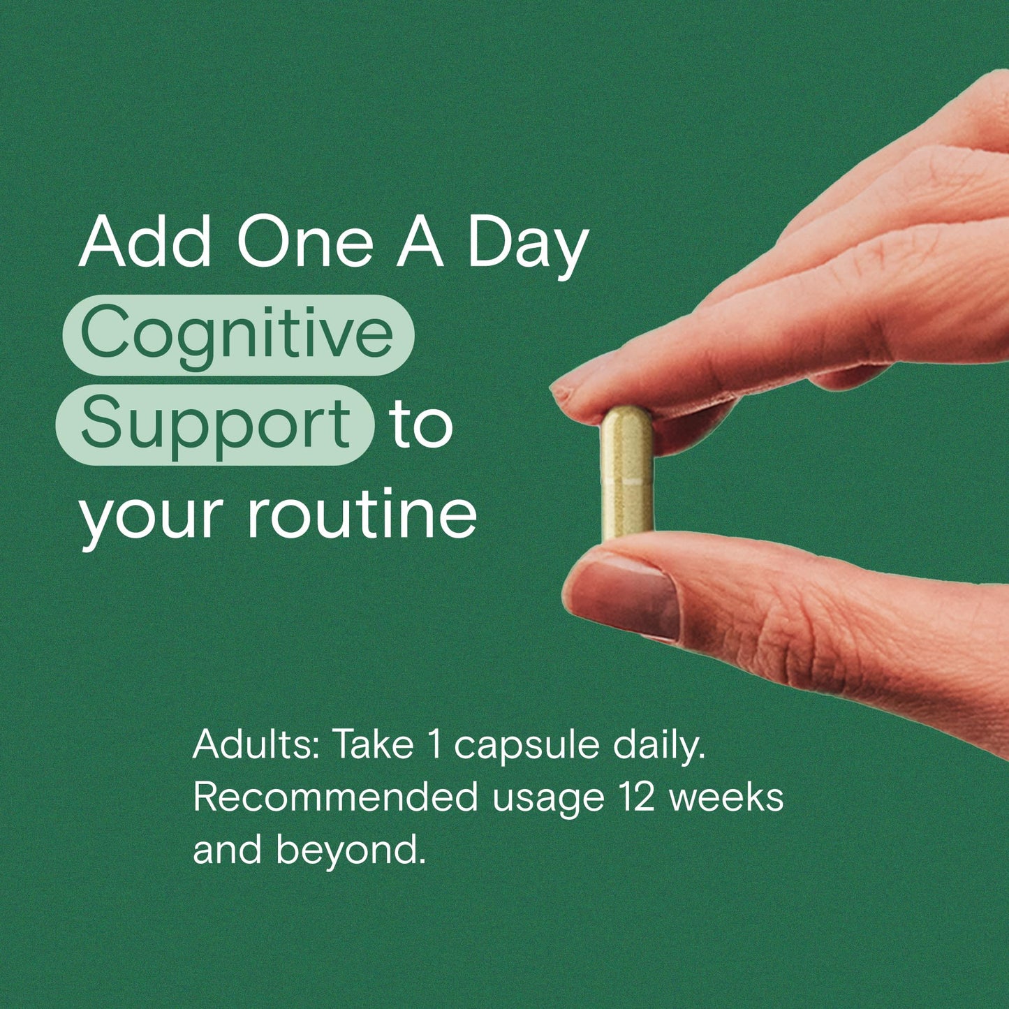 Side view of One A Day Cognitive Support nutrition label and daily dosage instructions