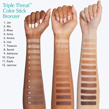 Thrive Causemetics multipurpose face makeup swatch on light medium skin tone