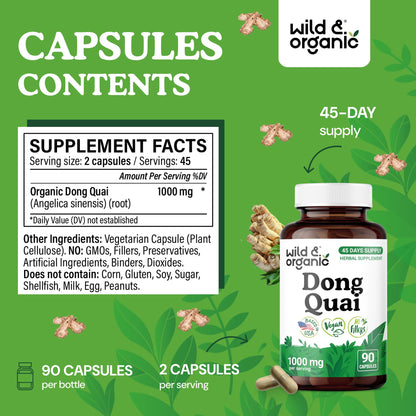 Wild & Organic female ginseng capsules nutrition facts and ingredients label
