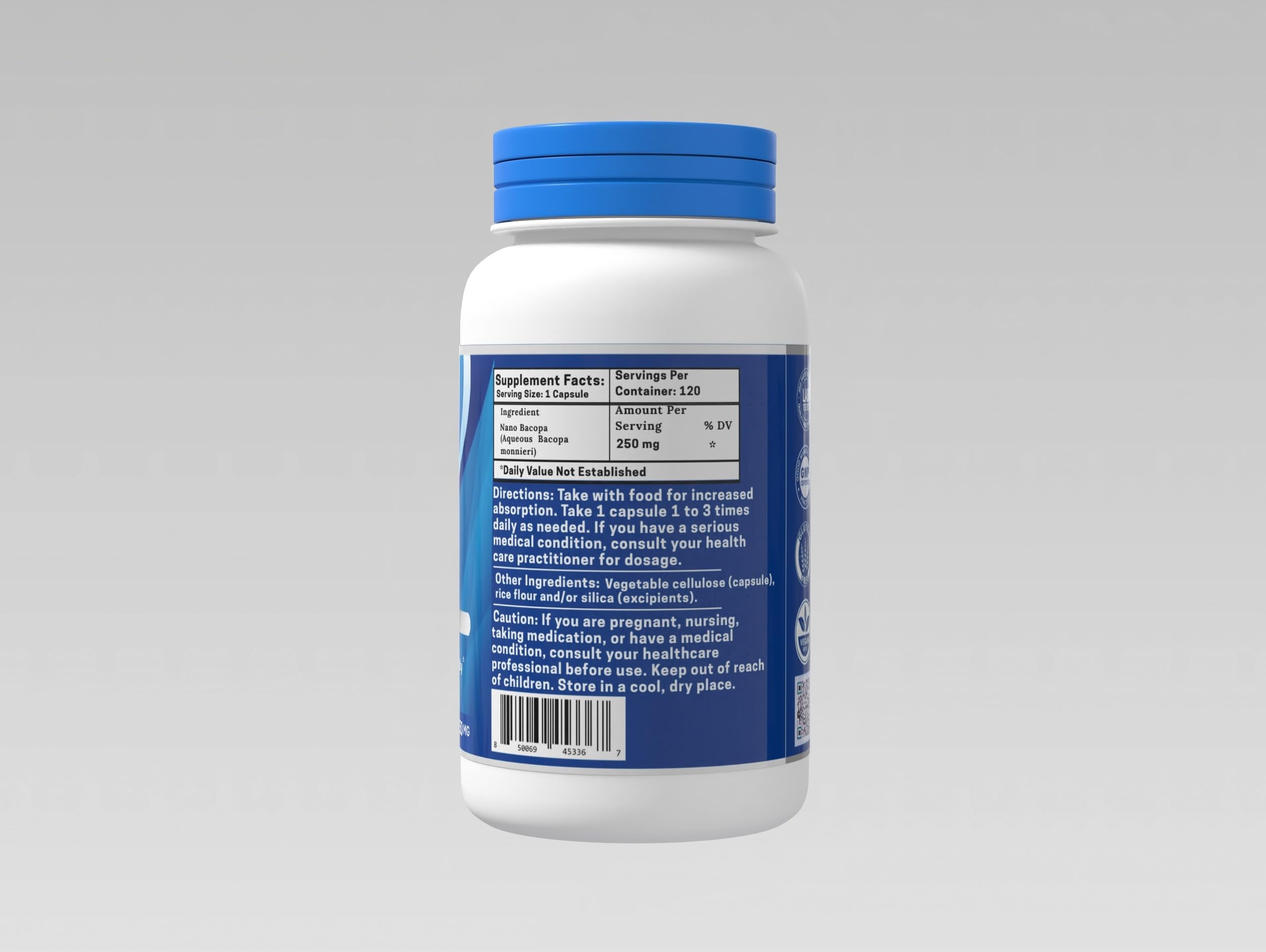 One Planet Nutrition Nano Bacopa brain supplement side label with nutritional facts