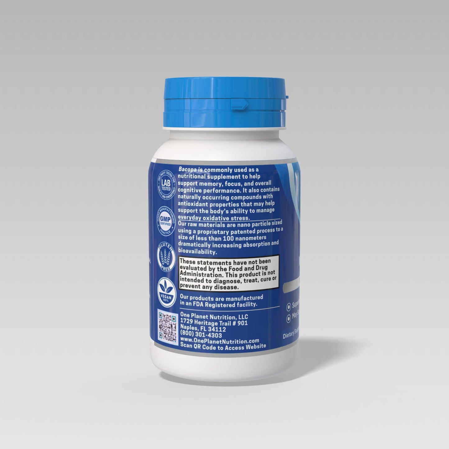 One Planet Nutrition Nano Bacopa 120 veggie capsules authentic imported supplement packaging