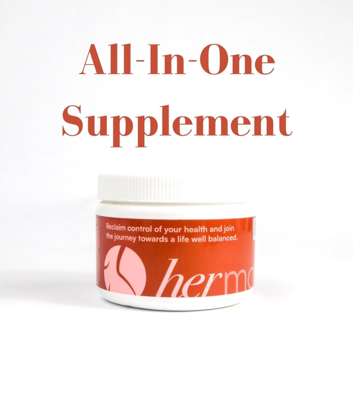 Hermones premium female wellness dietary powder container standing on counter