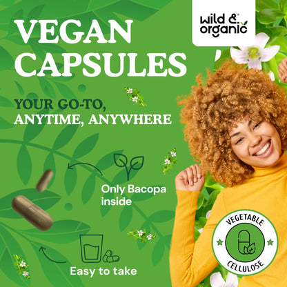 Authentic USA imported non-GMO plant based Bacopa Monnieri capsules for mental clarity.