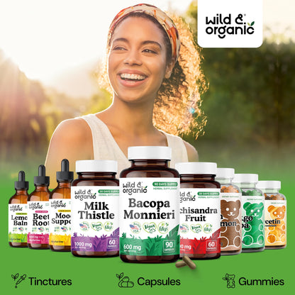 Vegan Brahmi herb brain health supplements on a clean medical backdrop.