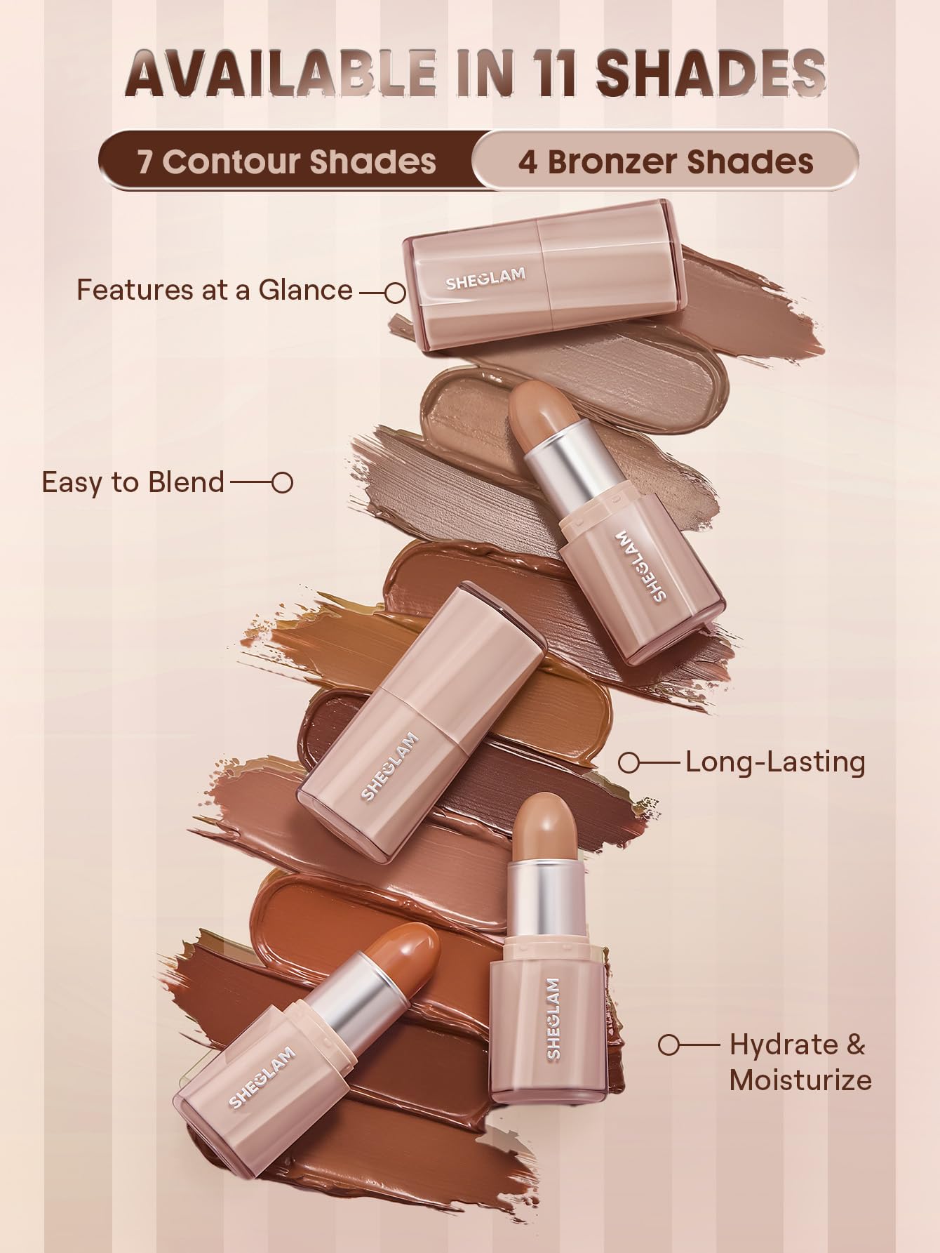 Texture swatch of the creamy and blendable SHEGLAM Golden Sun bronzer stick on a neutral skin tone.