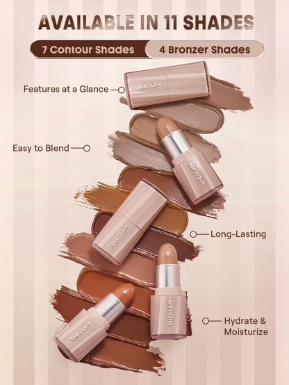 Texture swatch of the creamy and blendable SHEGLAM Golden Sun bronzer stick on a neutral skin tone.