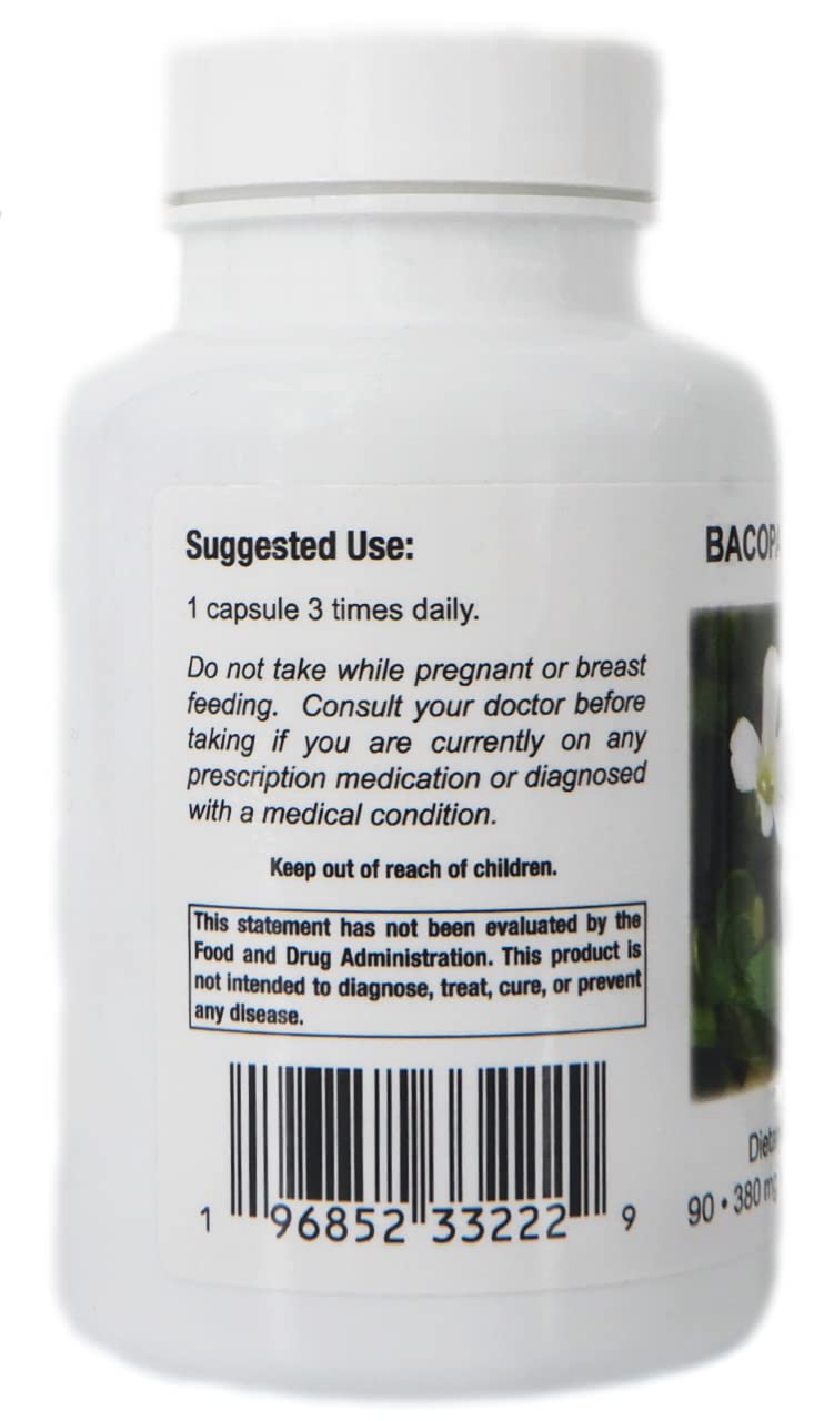 Supreme Nutrition Products Bacopa Monnieri 380 mg vegetarian capsules showing clean label design