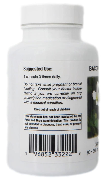 Supreme Nutrition Products Bacopa Monnieri 380 mg vegetarian capsules showing clean label design